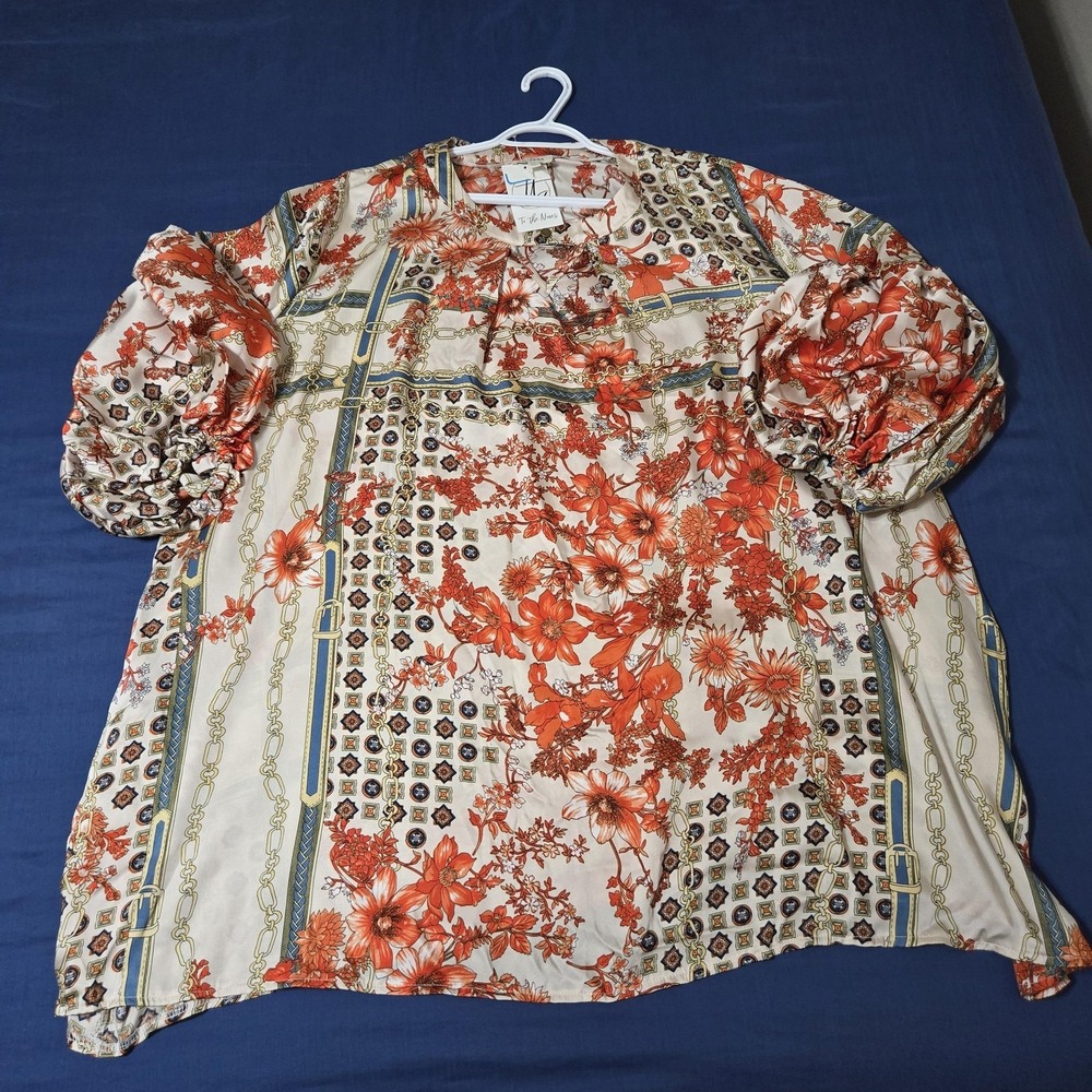 VELZERA Dress Womens 2XL Multicolor Satin Floral Balloon Sleeve Shift Pockets